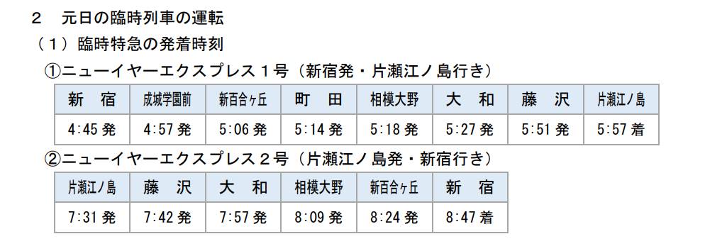 小田急年末年始時刻表